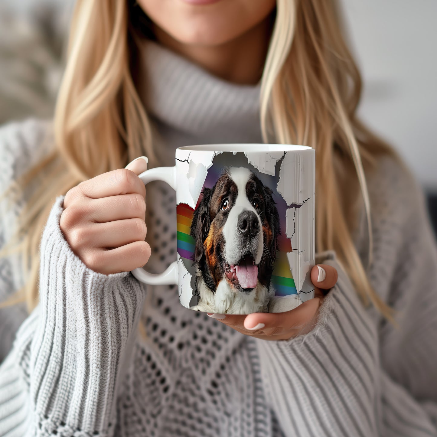 Hrnek se šťastným bernardýnem ovčákem a 3D efektem