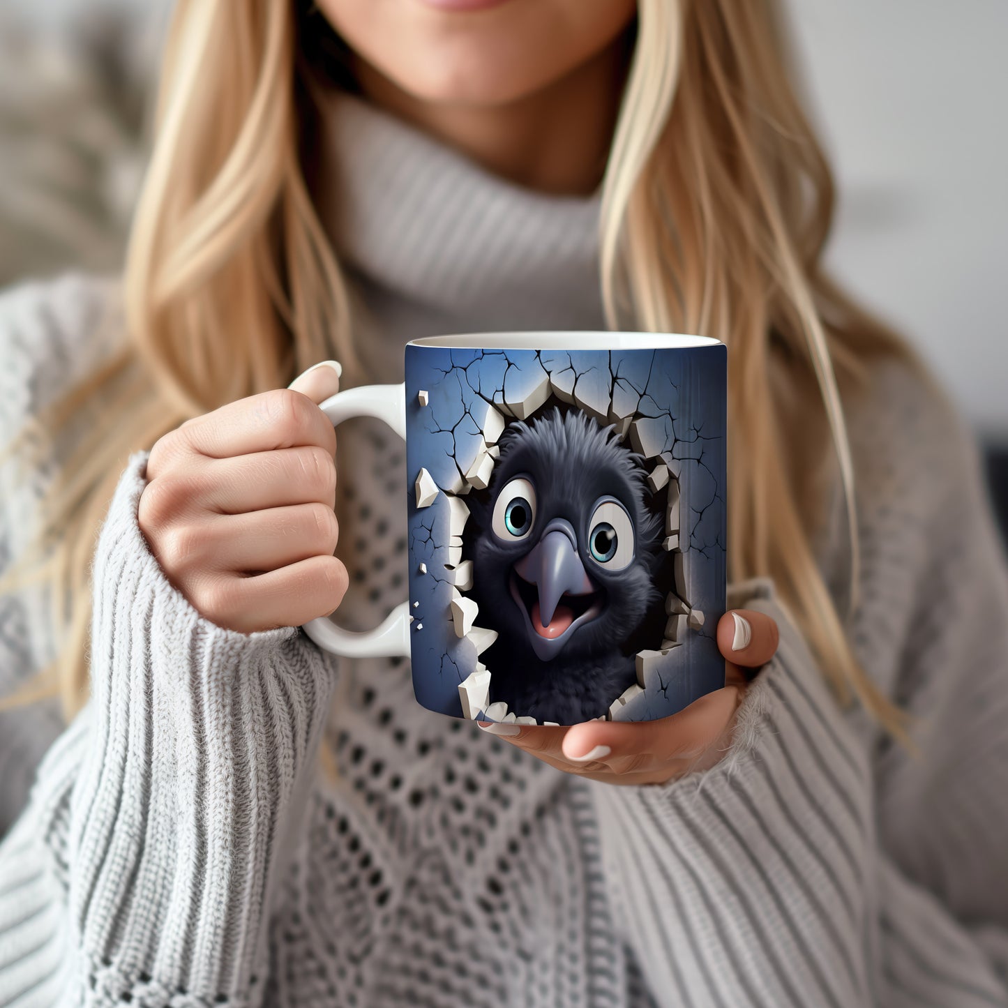 Hrnek s veselým ptáčkem 3D efektem