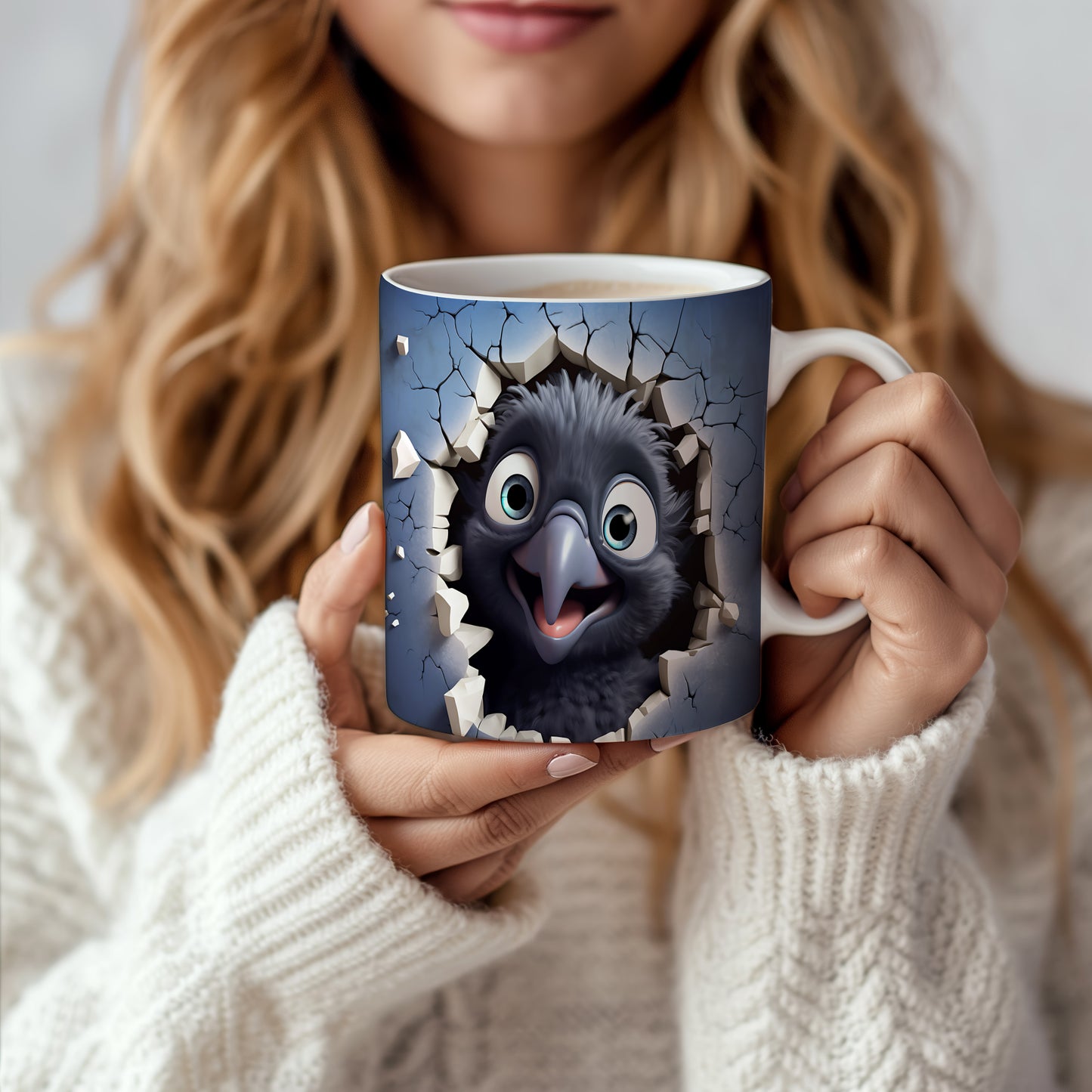 Hrnek s veselým ptáčkem 3D efektem