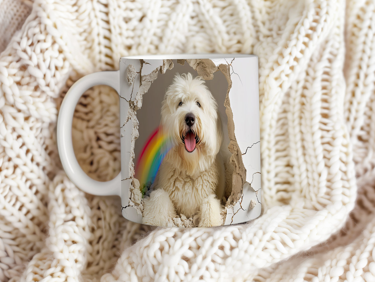 Hrnek s veselým coton de tulear a duhou