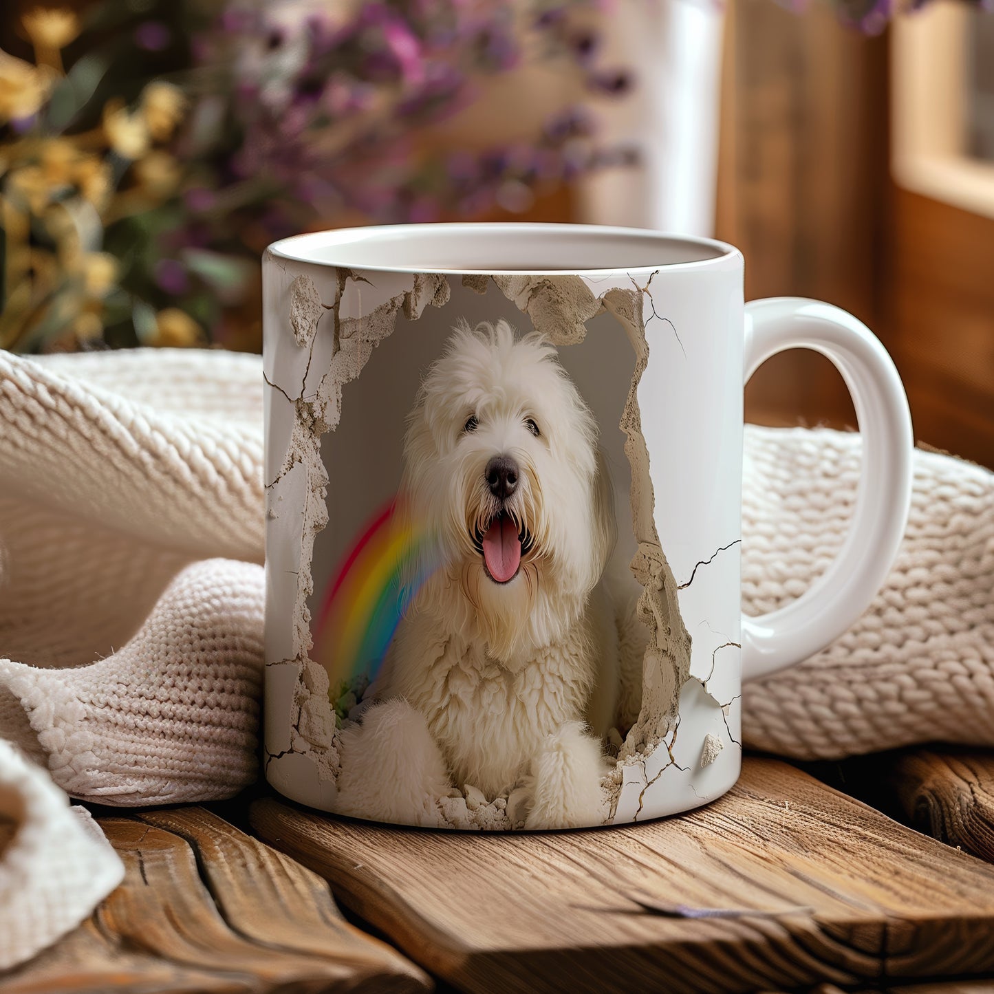 Hrnek s veselým coton de tulear a duhou