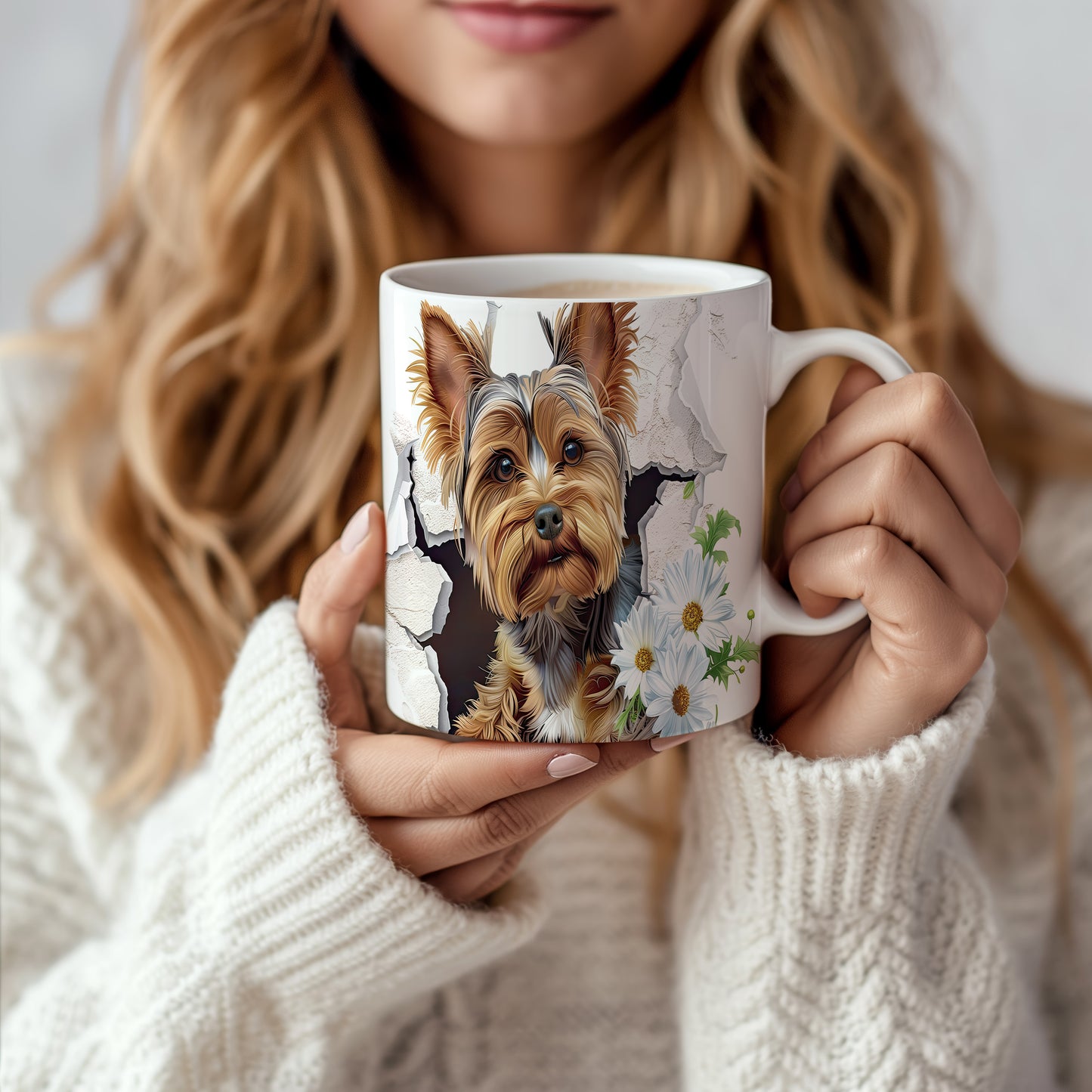 Hrnek s roztomilým pejskem v květinách – 3D efektem