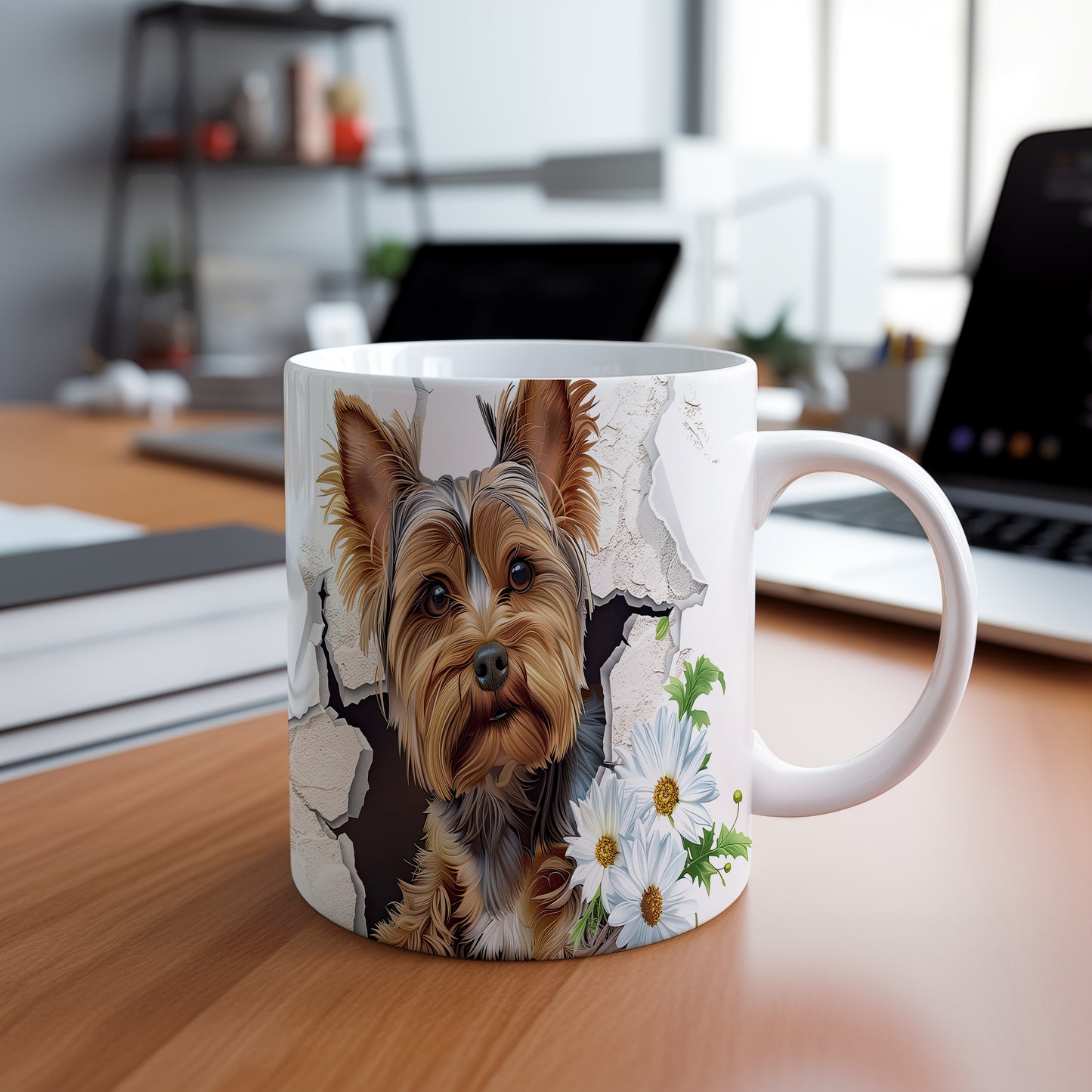 Hrnek s roztomilým pejskem v květinách – 3D efektem