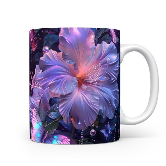 Hrnek s květem hibisku a motýly