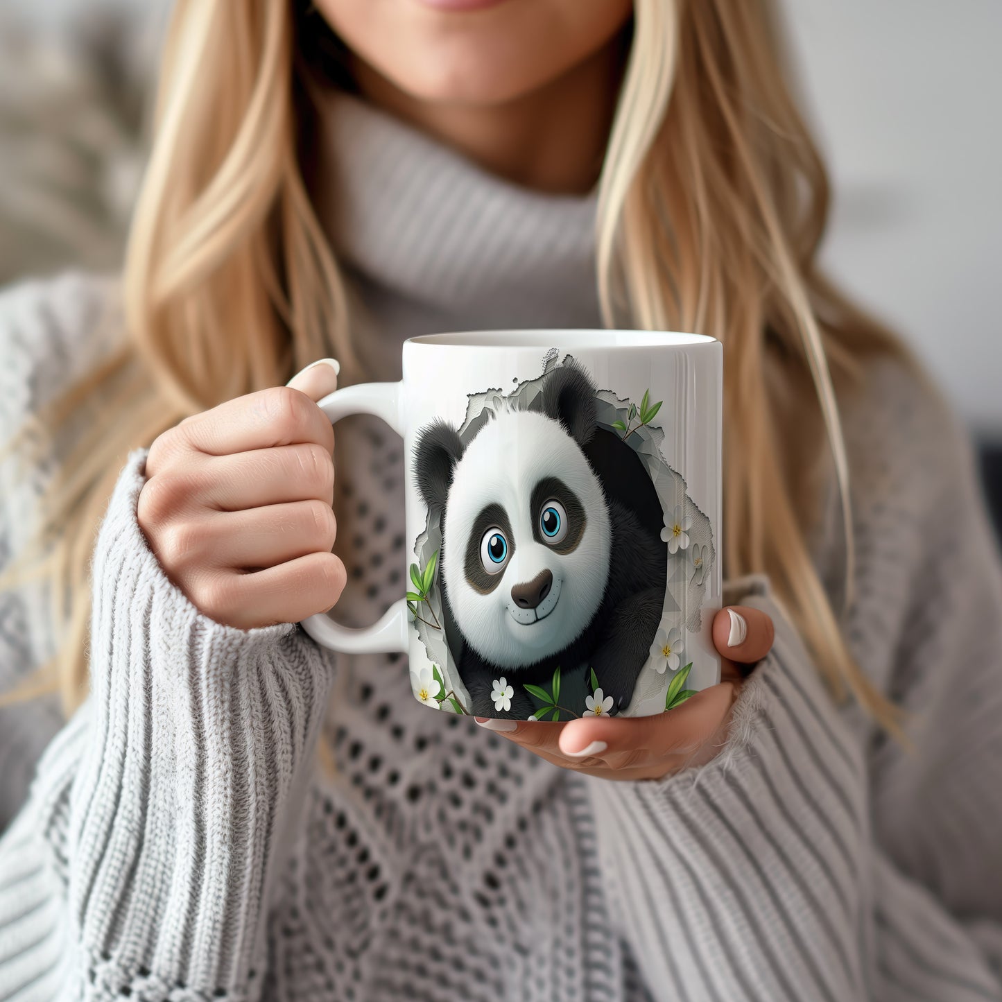 Hrnek s roztomilým pandím obličejem – 3D efektem