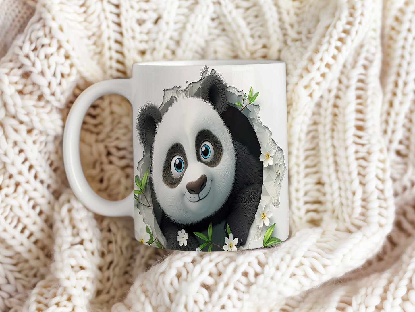 Hrnek s roztomilým pandím obličejem – 3D efektem