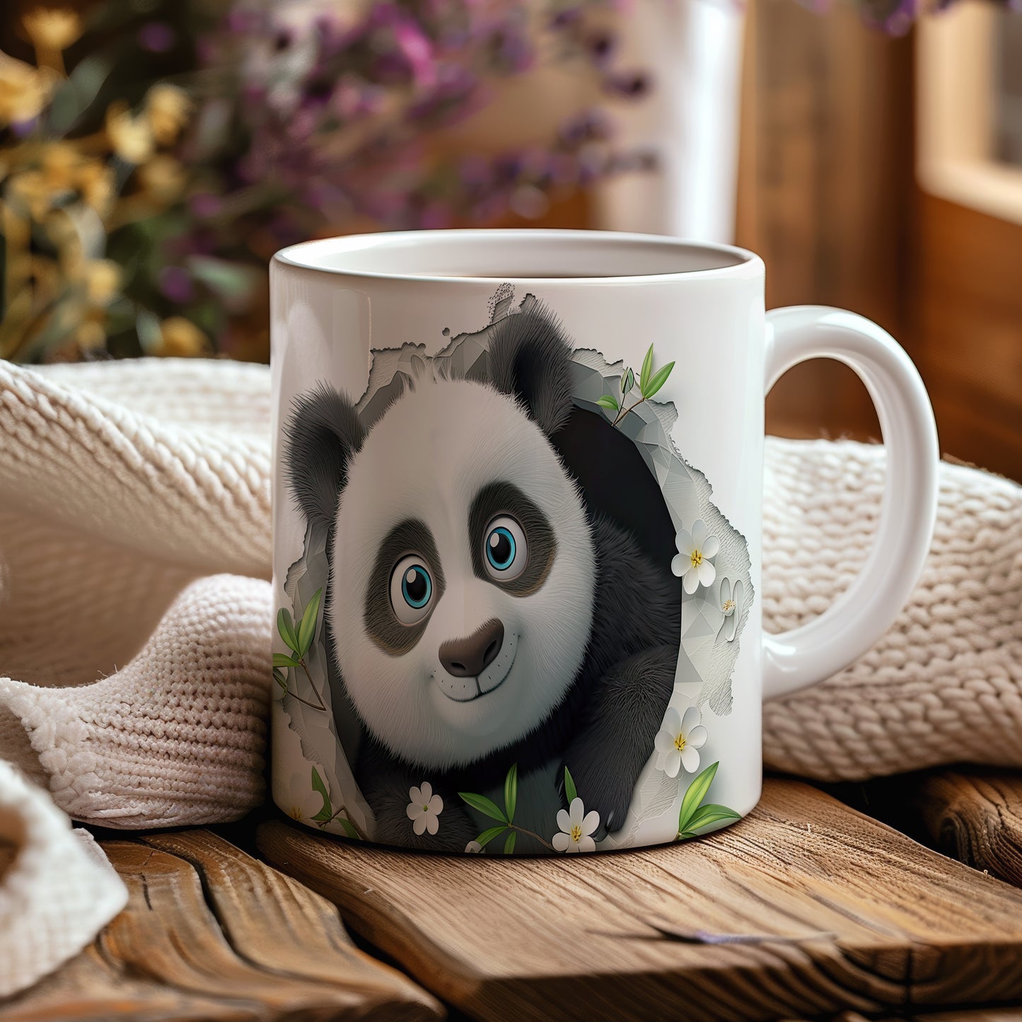 Hrnek s roztomilým pandím obličejem – 3D efektem