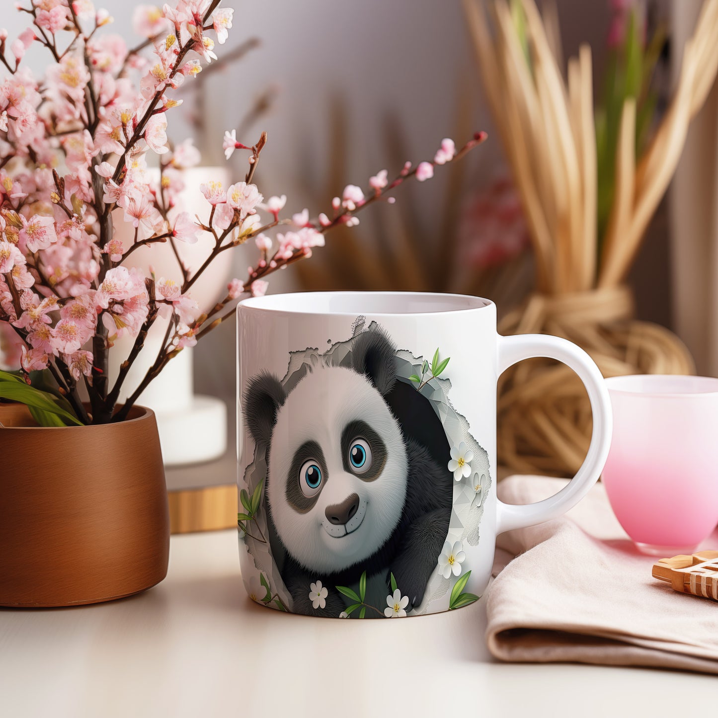 Hrnek s roztomilým pandím obličejem – 3D efektem