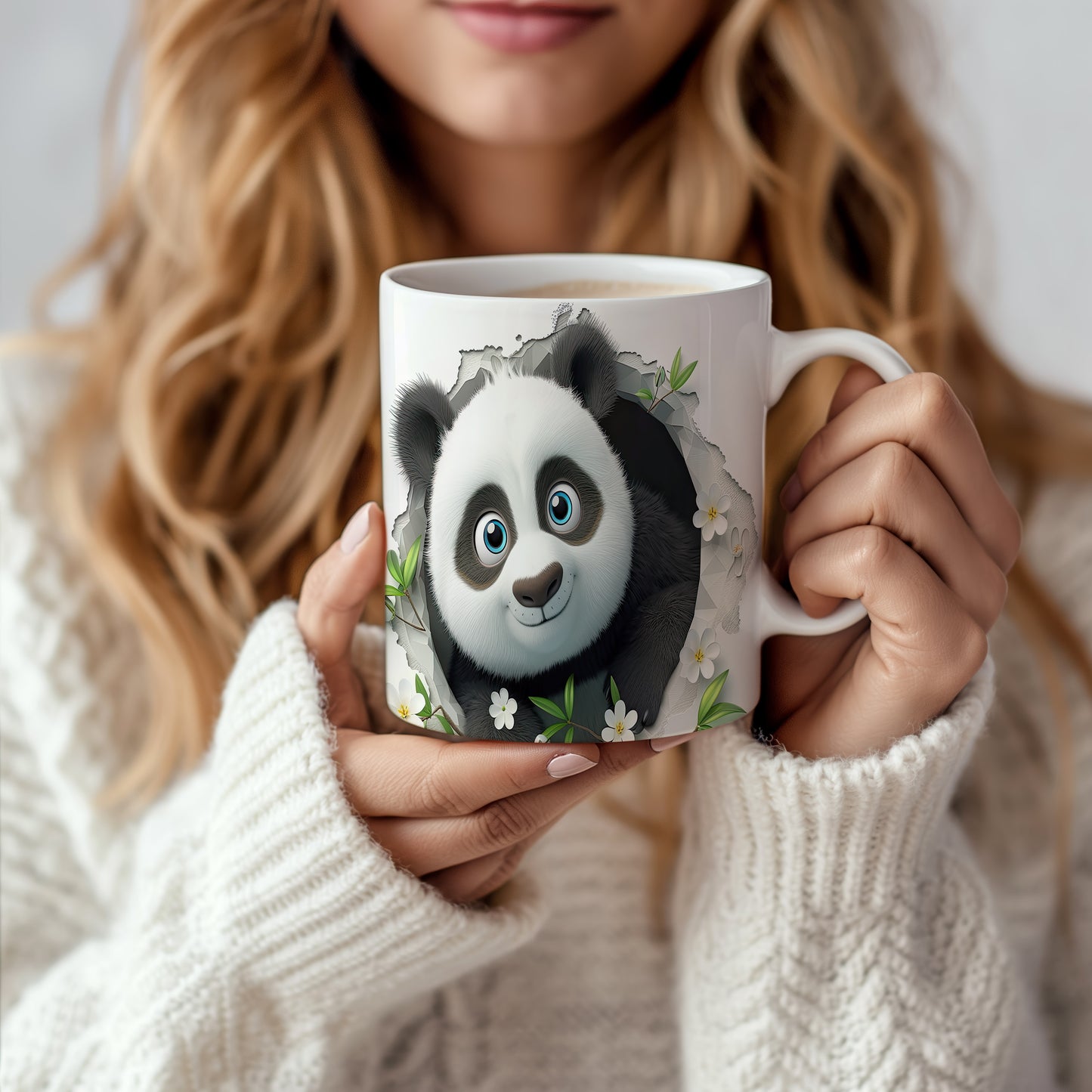 Hrnek s roztomilým pandím obličejem – 3D efektem