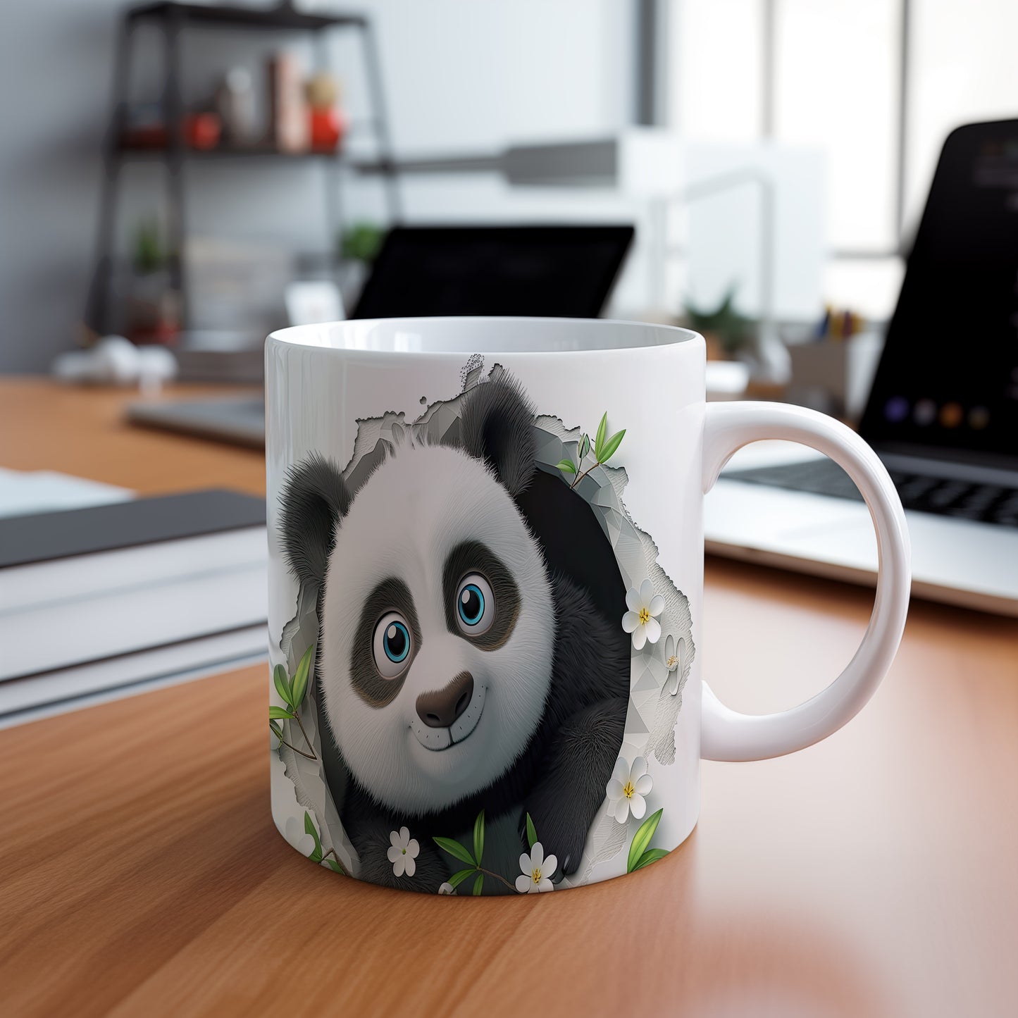 Hrnek s roztomilým pandím obličejem – 3D efektem