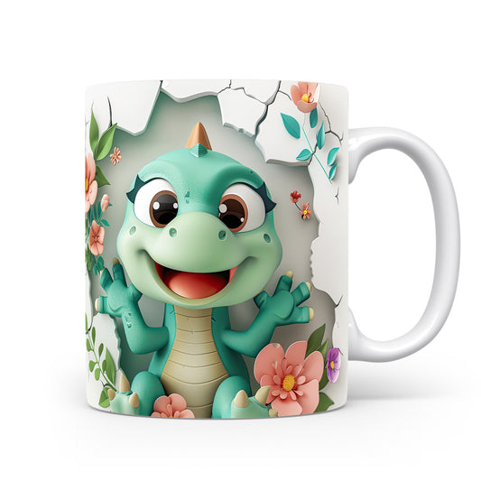 Hrnek s veselým výrazem dinosaurka