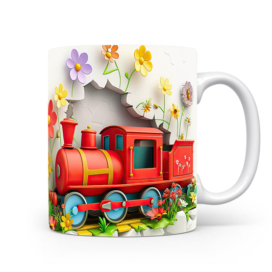 Hrnek s vláčkem a květinami