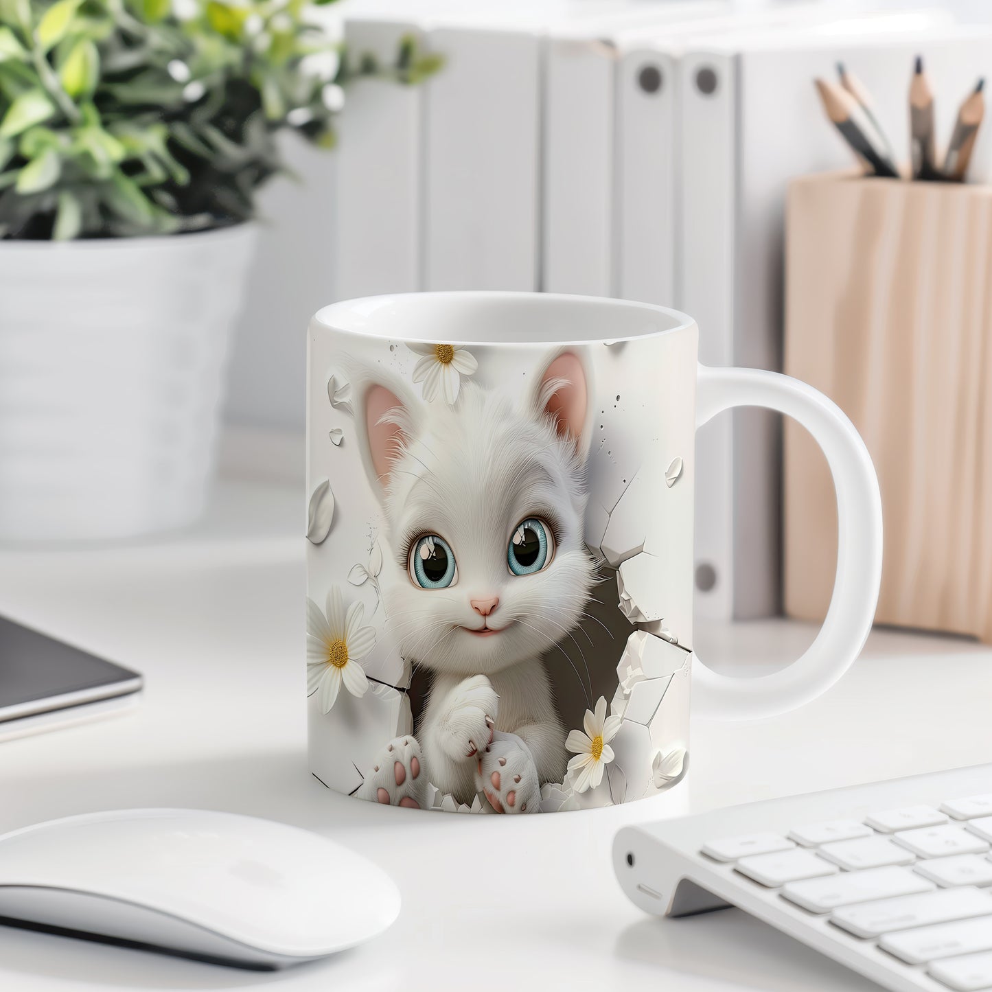 Hrnek s roztomilou kočičkou 3D efektem – velkýma očima
