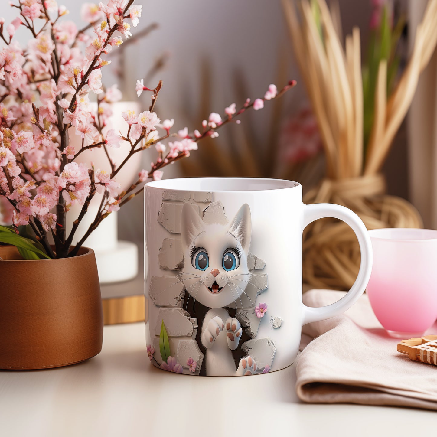 Hrnek s roztomilou kočičkou 3D efektem – 3D efektem