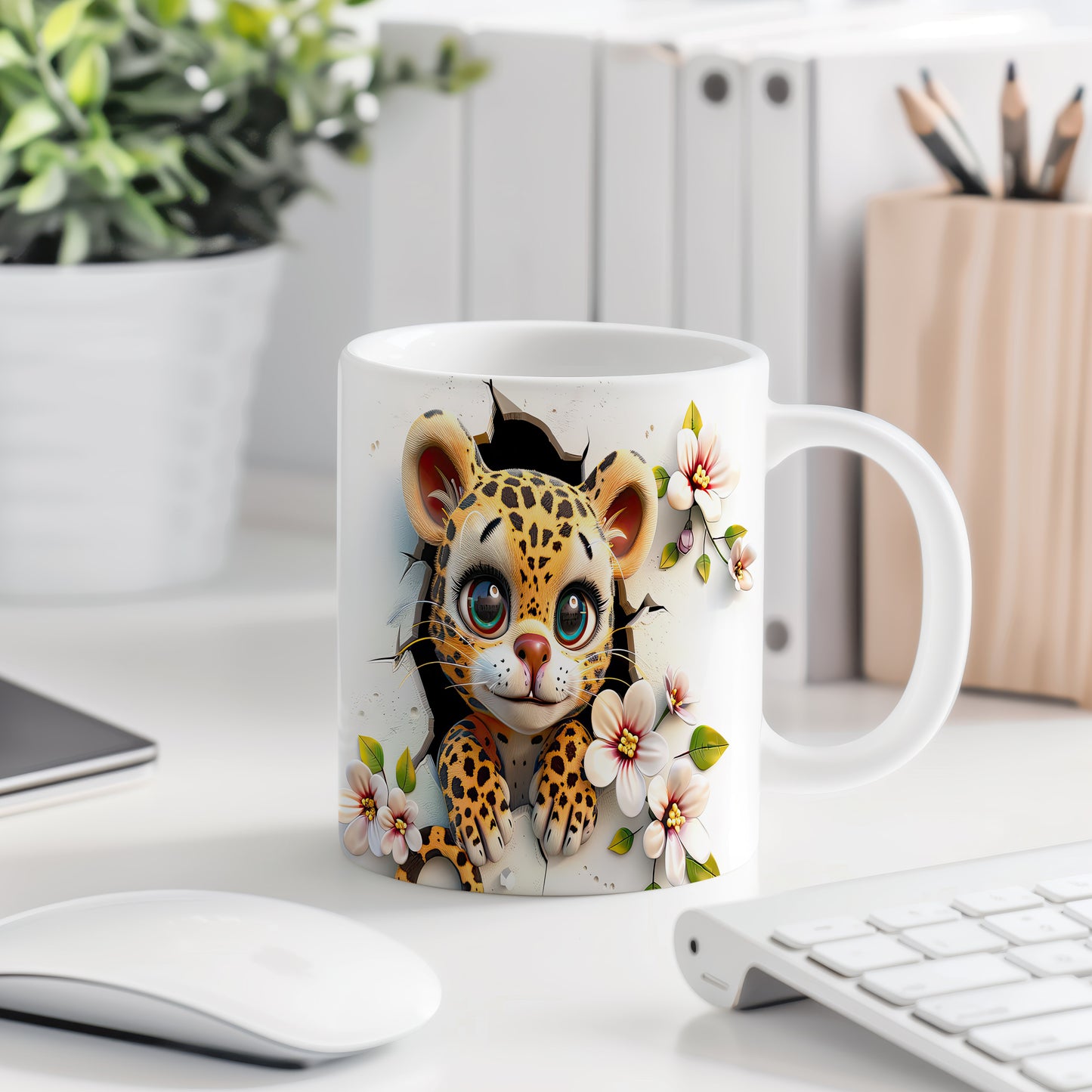 Hrnek s roztomilým leopardským mládětem a 3D efektem