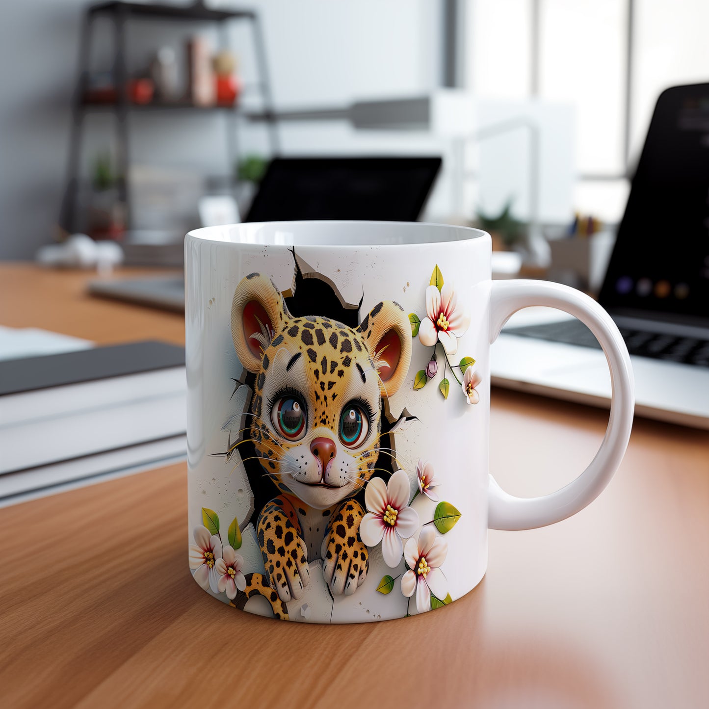 Hrnek s roztomilým leopardským mládětem a 3D efektem