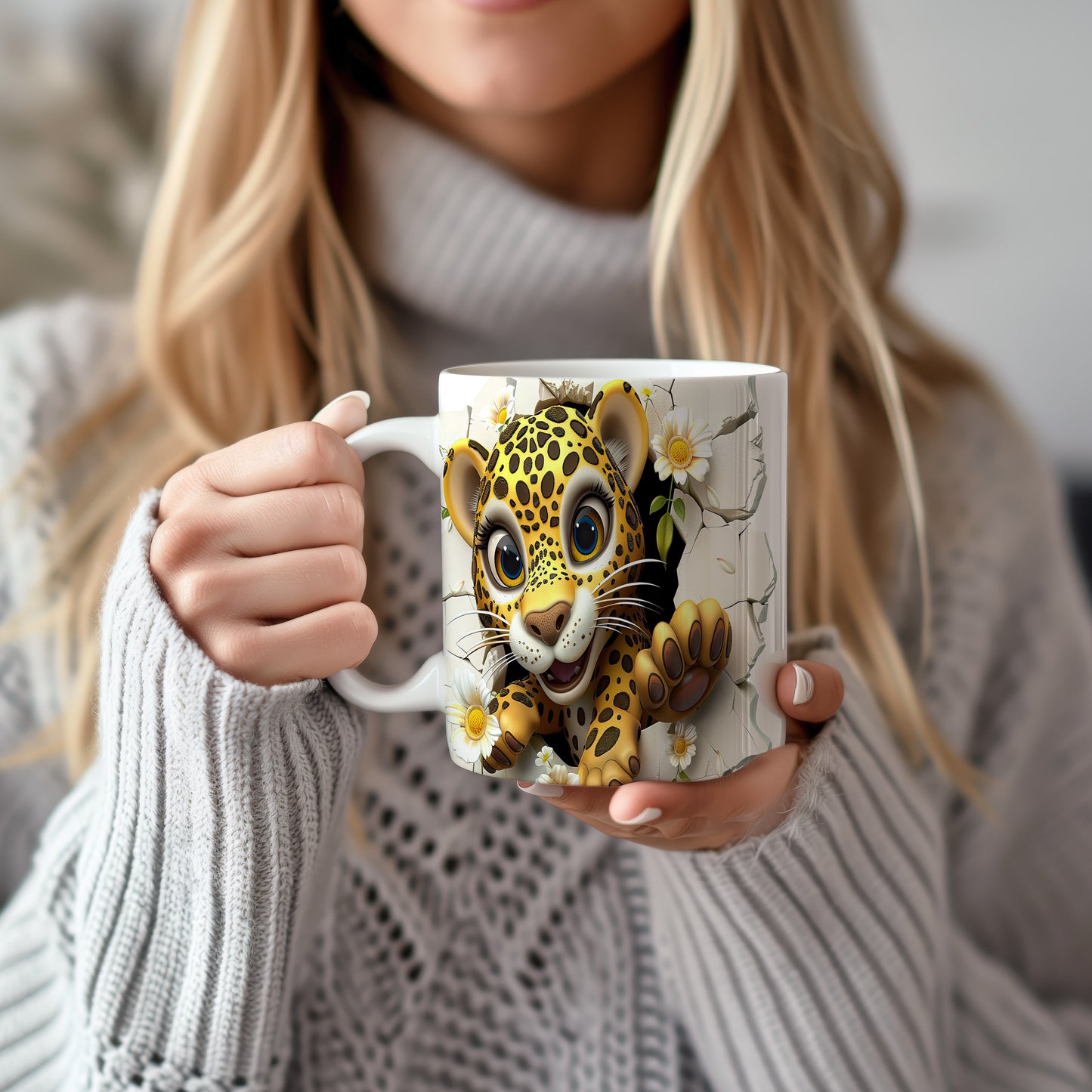 Hrnek s roztomilým leopardem – černobílým motivem