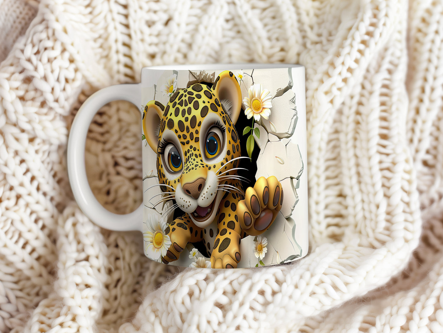 Hrnek s roztomilým leopardem – černobílým motivem