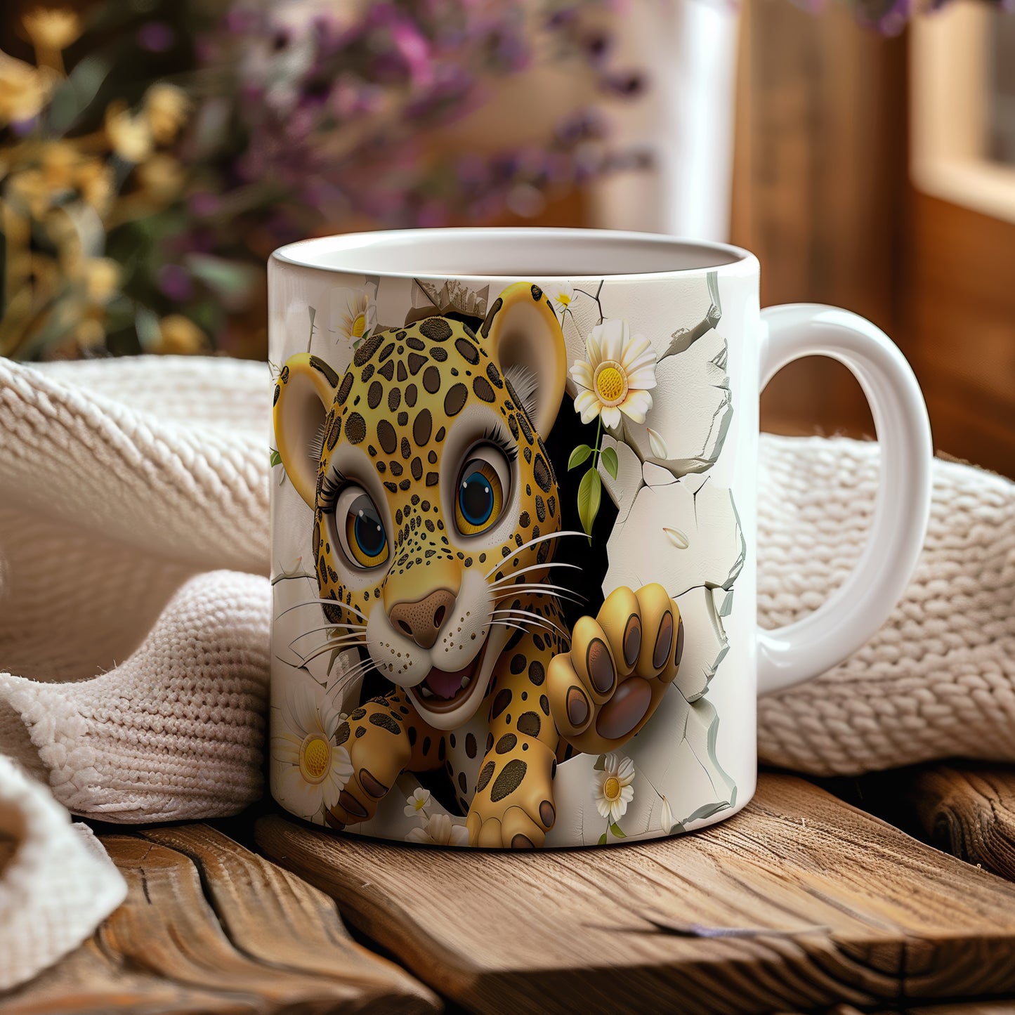 Hrnek s roztomilým leopardem – černobílým motivem