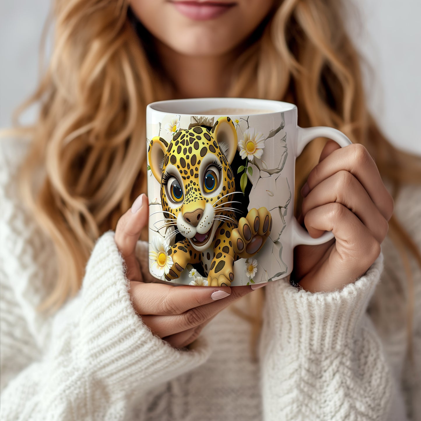 Hrnek s roztomilým leopardem – černobílým motivem