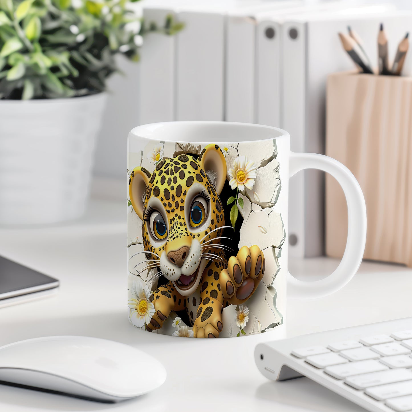 Hrnek s roztomilým leopardem – černobílým motivem