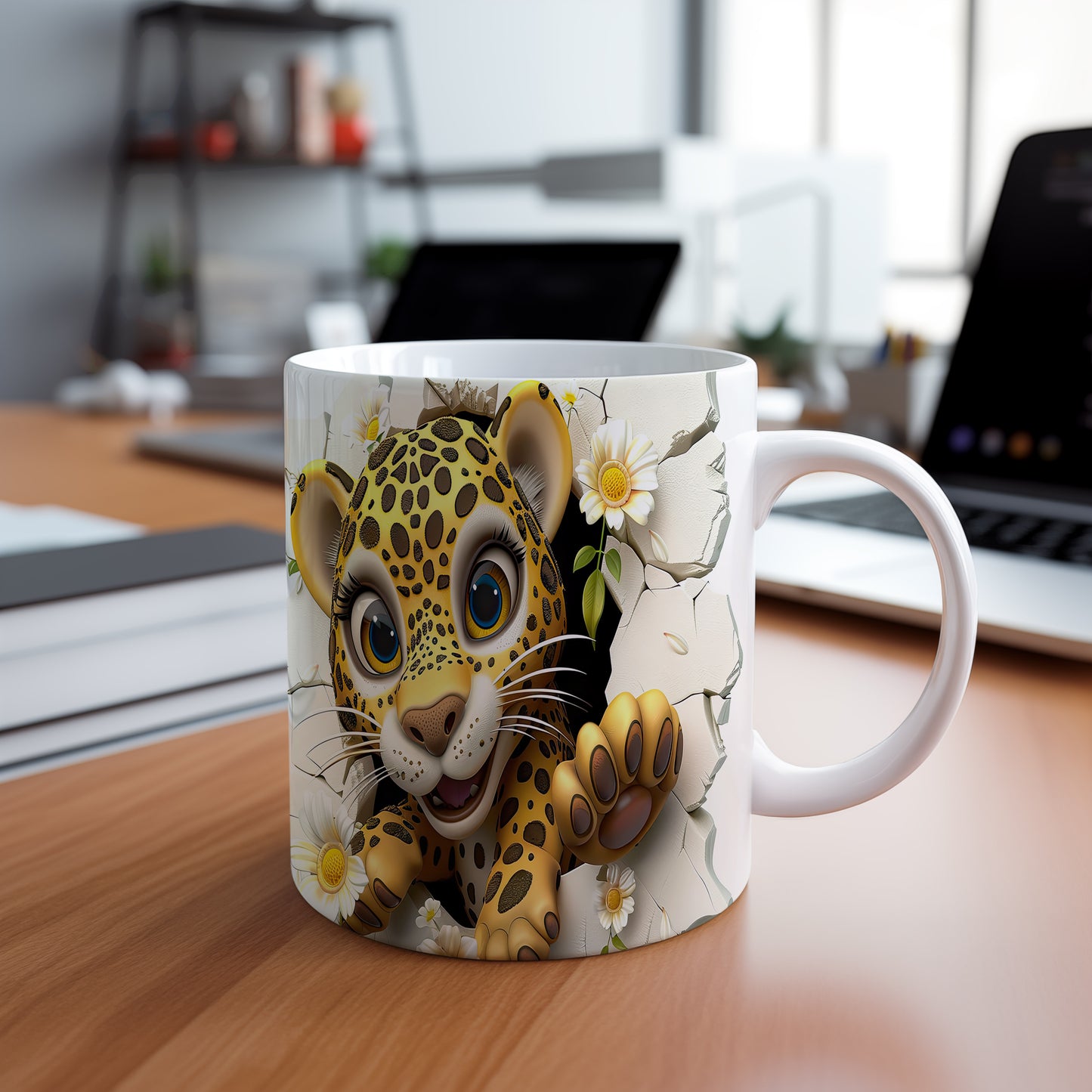 Hrnek s roztomilým leopardem – černobílým motivem