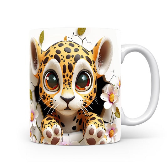 Hrnek s roztomilým leopardím mládětem – černobílým motivem