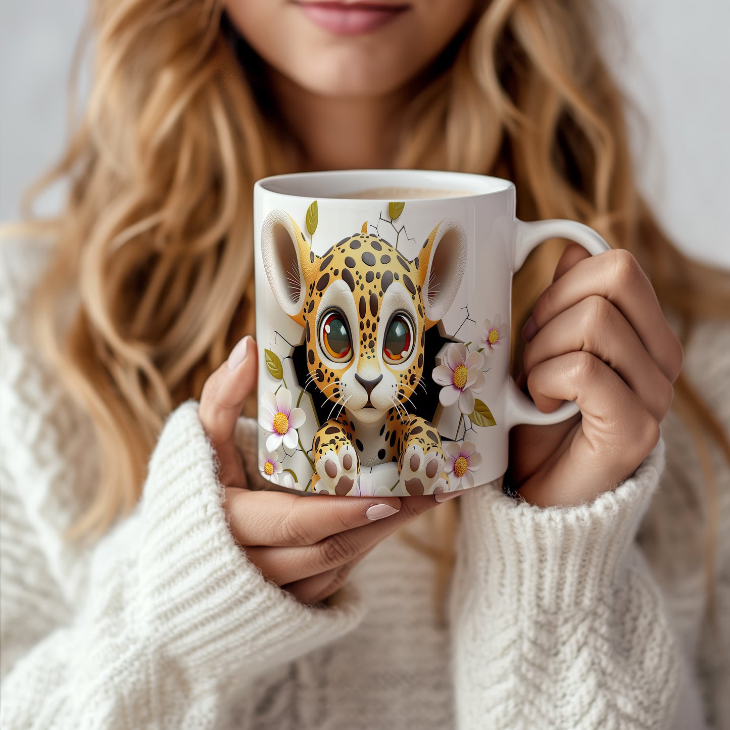 Hrnek s roztomilým leopardím mládětem – černobílým motivem