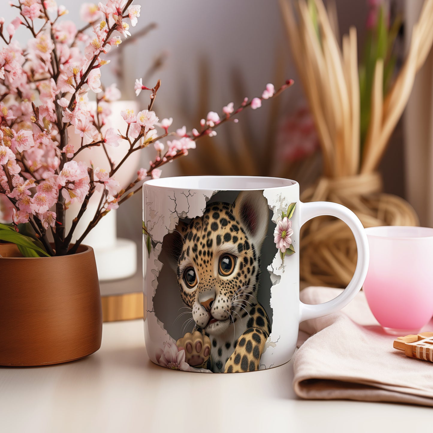 Hrnek s roztomilým leopardem – 3D efektem