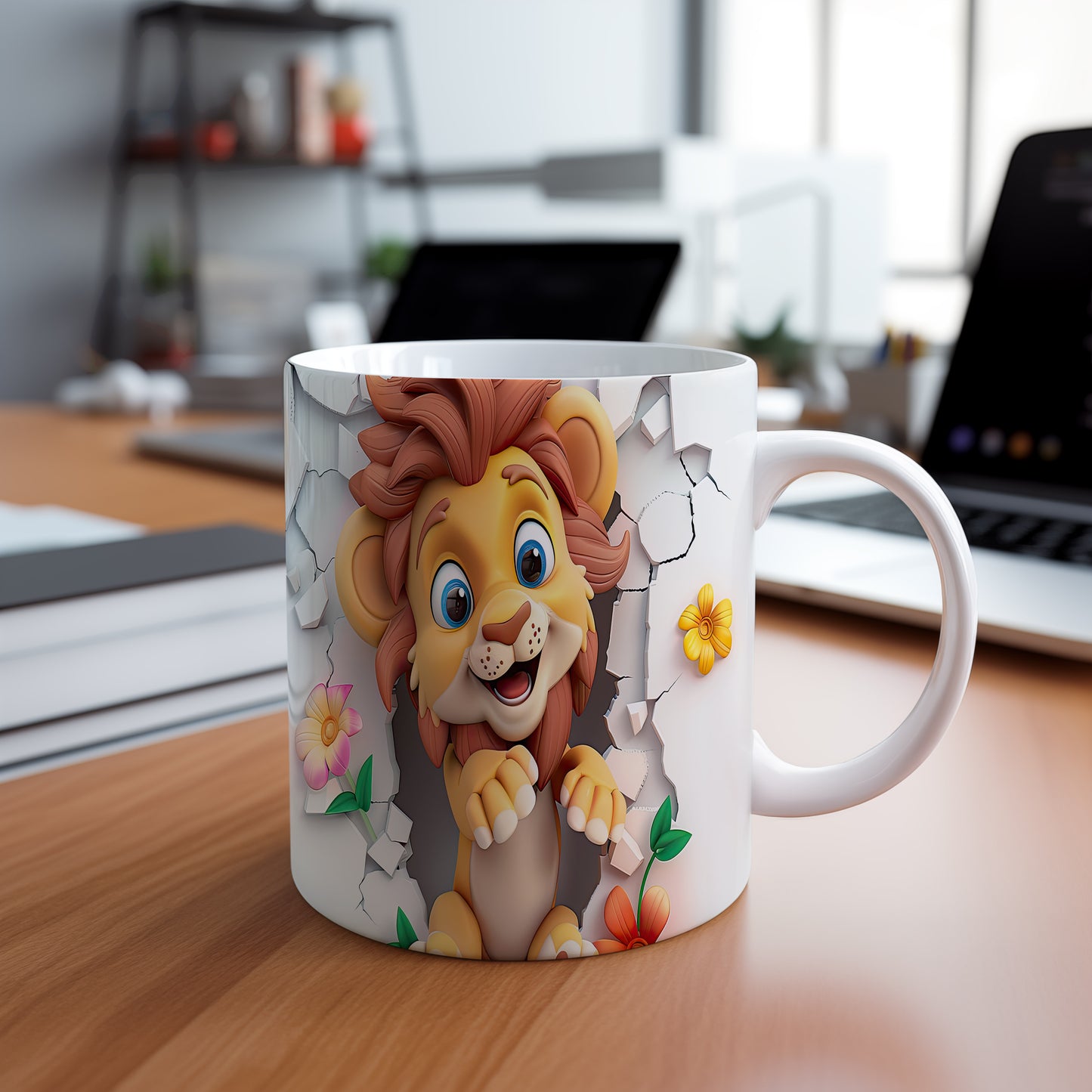 Hrnek s roztomilým lvím mládětem a 3D efektem