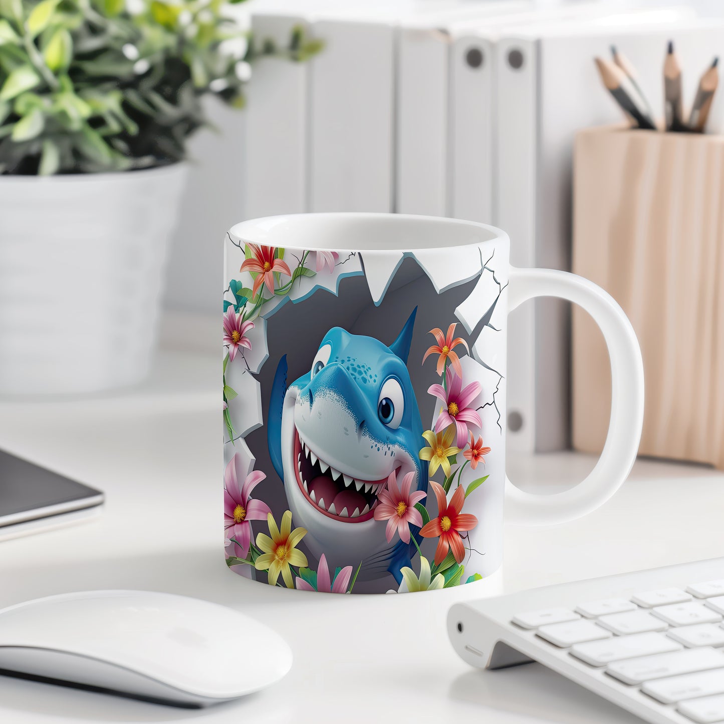 Hrnek s usměvavým žralokem – 3D efektem