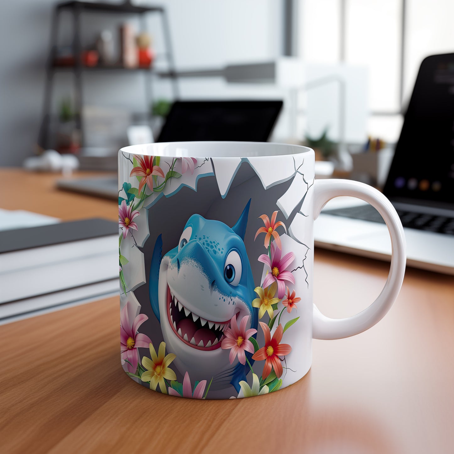 Hrnek s usměvavým žralokem – 3D efektem