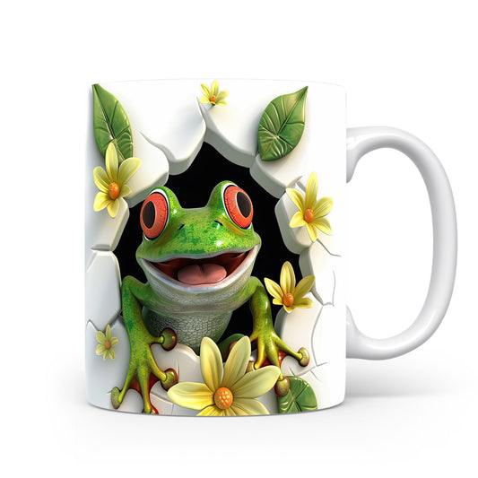 Hrnek se žabkou a květinami