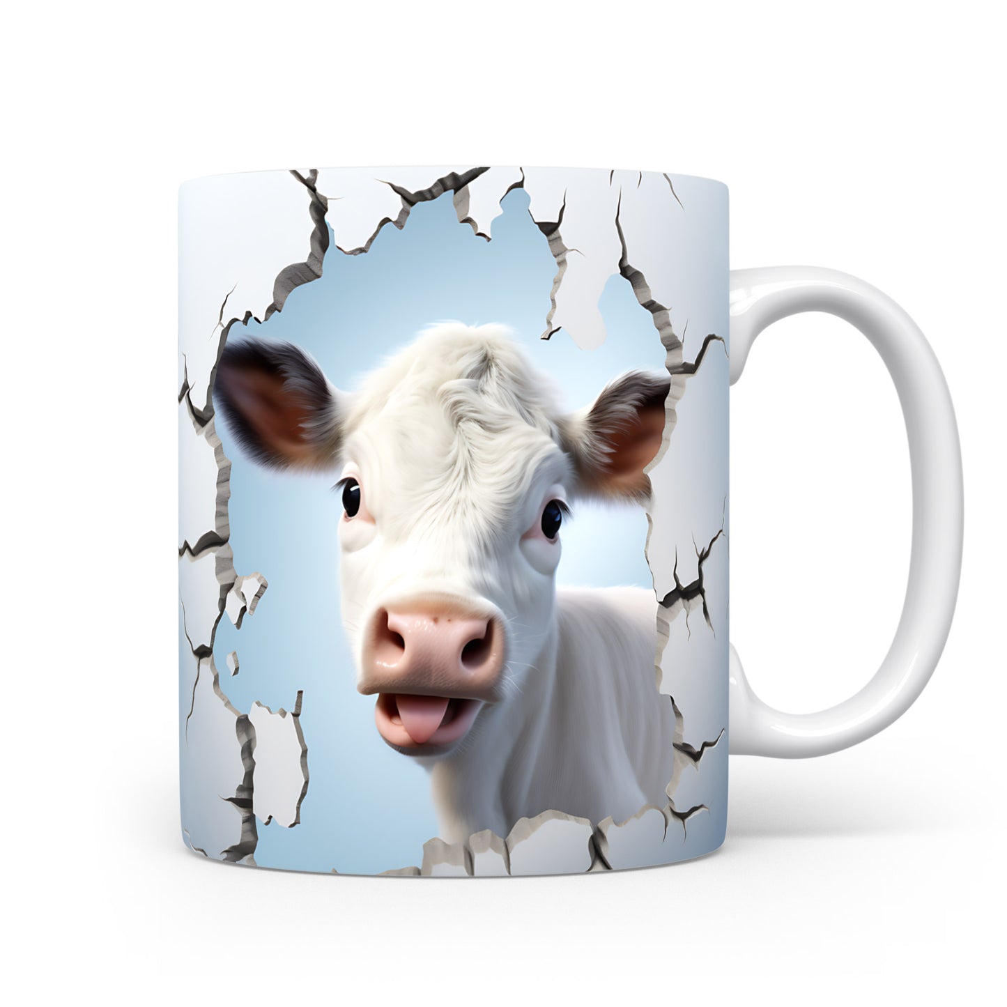 Hrnek s krávou vyhlížející 3D efektem