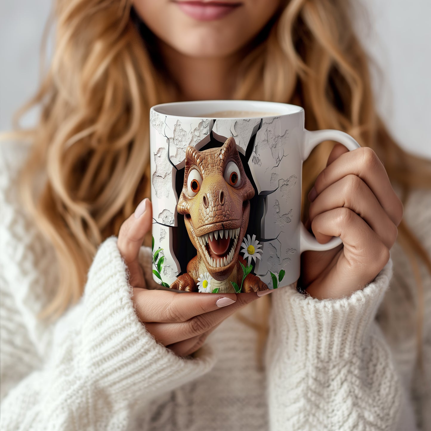 Hrnek s dinosaurusem 3D efektem – černobílým motivem