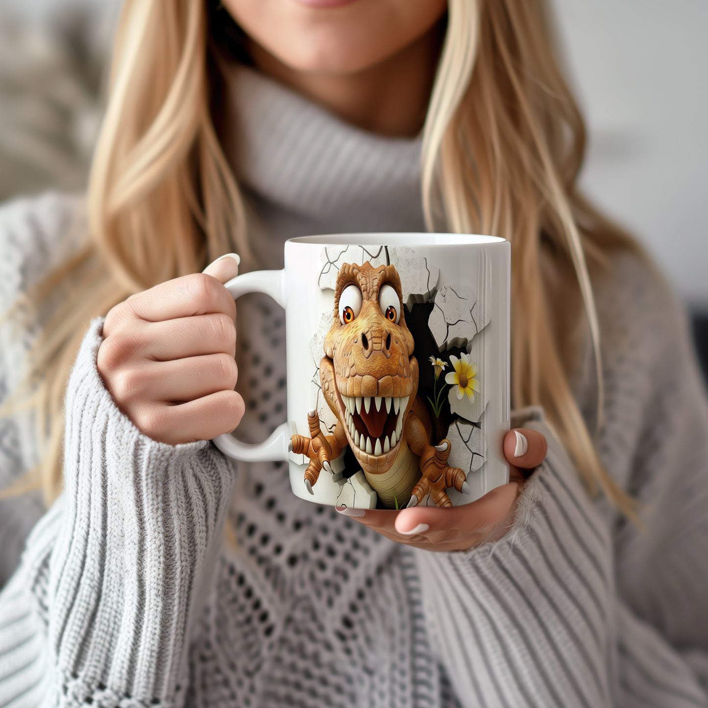 Hrnek s dinosaurusem 3D efektem – bílým provedením