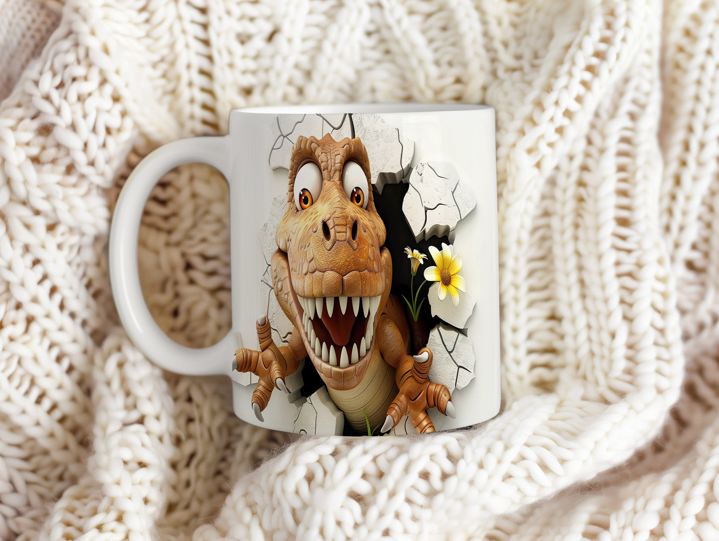 Hrnek s dinosaurusem 3D efektem – bílým provedením