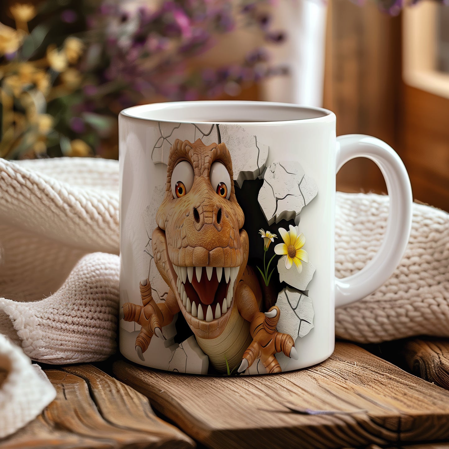 Hrnek s dinosaurusem 3D efektem – bílým provedením