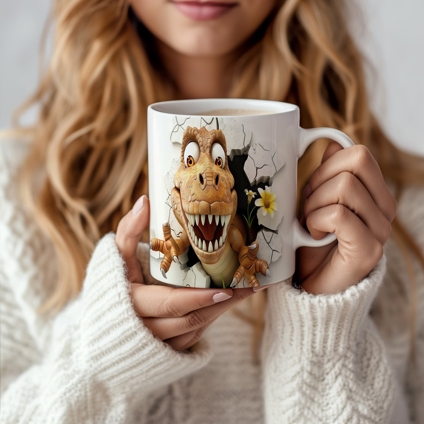 Hrnek s dinosaurusem 3D efektem – bílým provedením