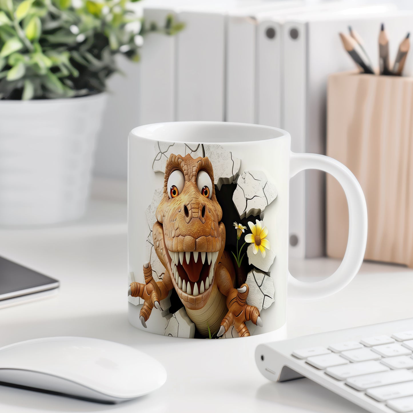 Hrnek s dinosaurusem 3D efektem – bílým provedením
