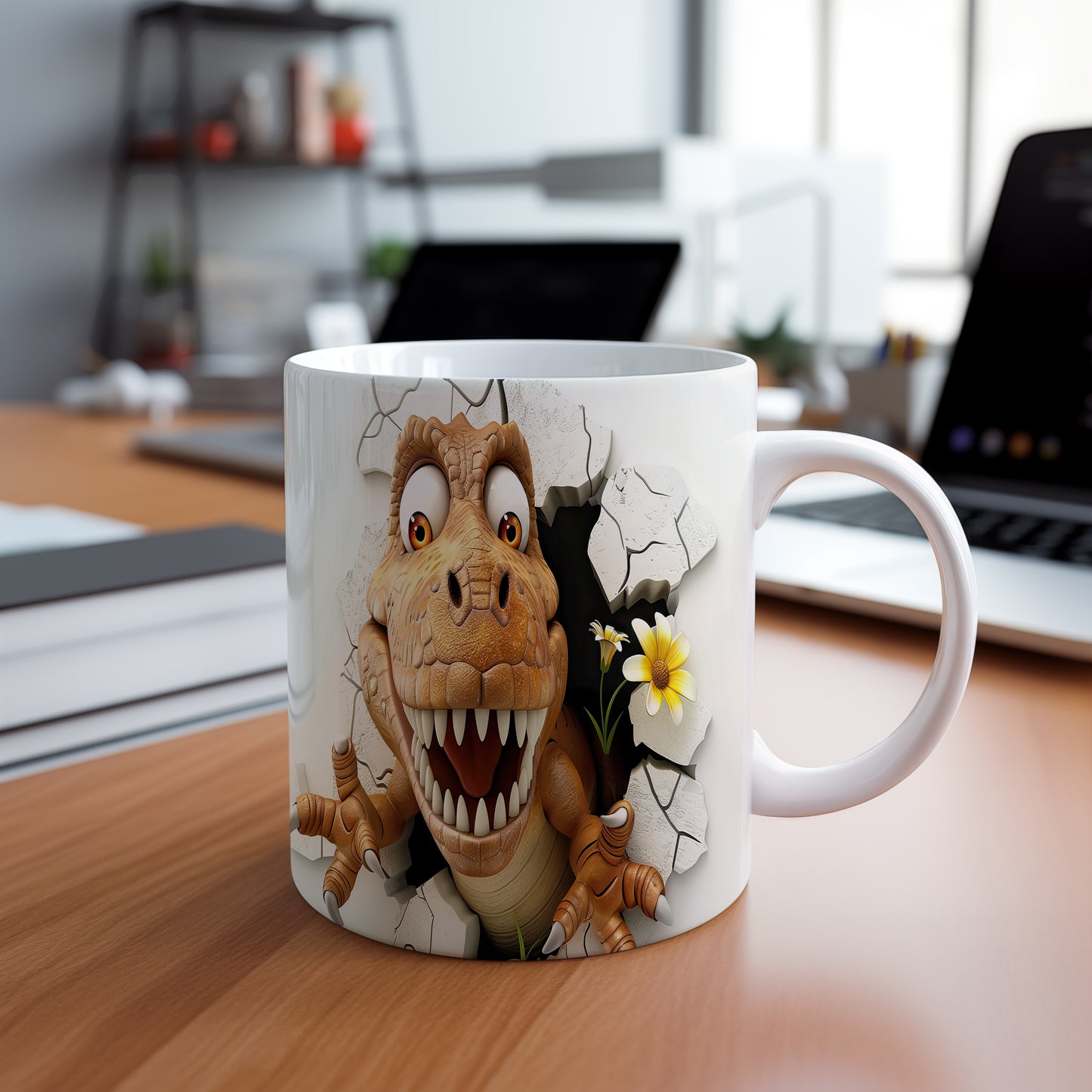 Hrnek s dinosaurusem 3D efektem – bílým provedením