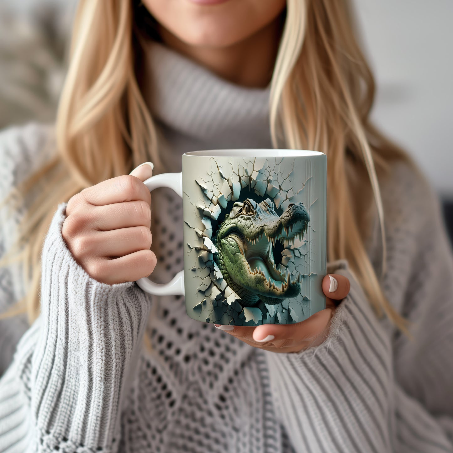 Hrnek s vykukujícím krokodýlem 3D efektem