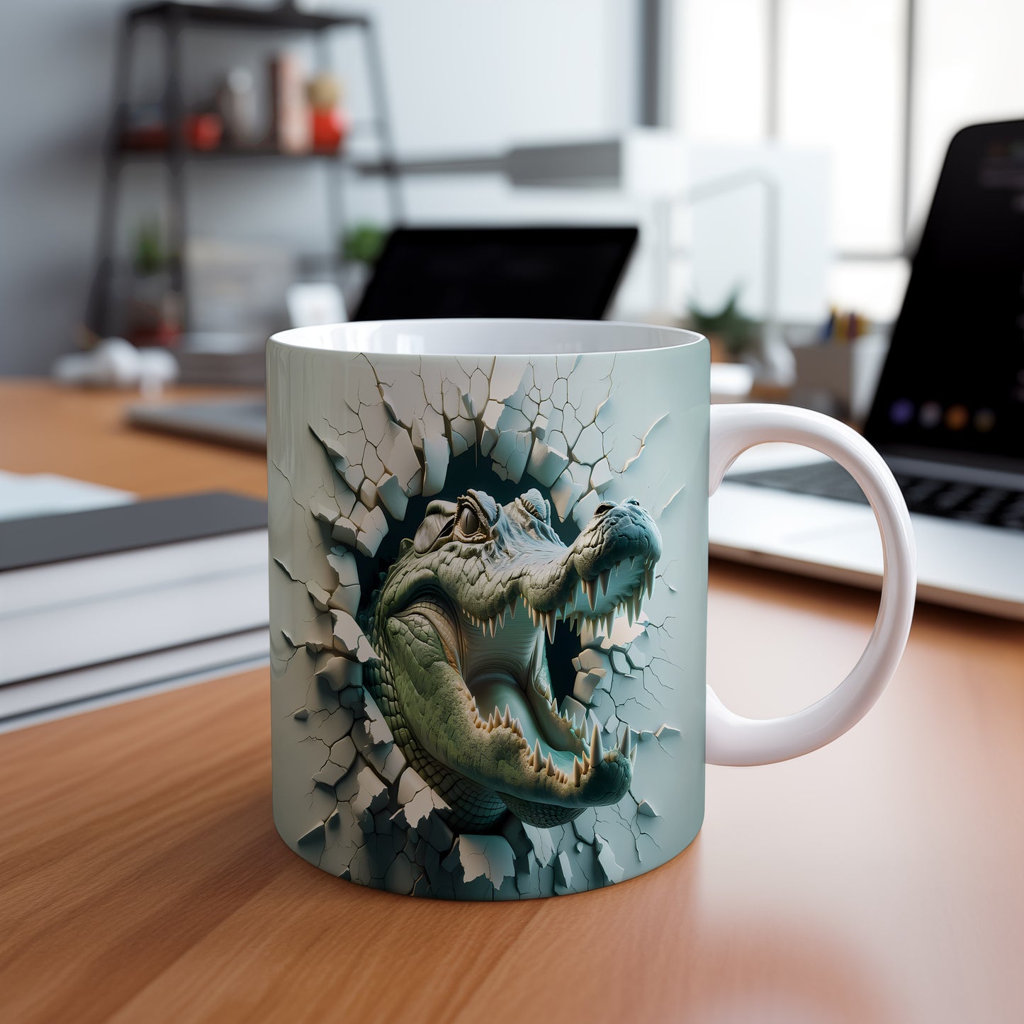 Hrnek s vykukujícím krokodýlem 3D efektem