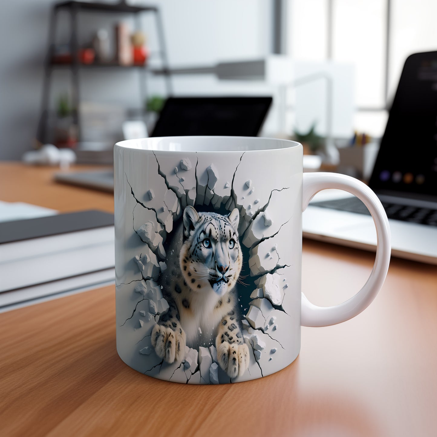 Hrnek se sněžným leopardem 3D efektem