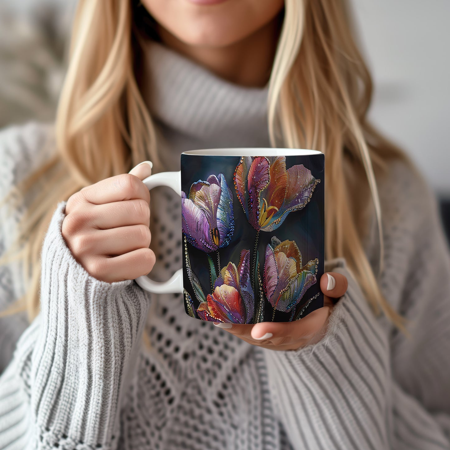 Hrnek s barevnými tulipány