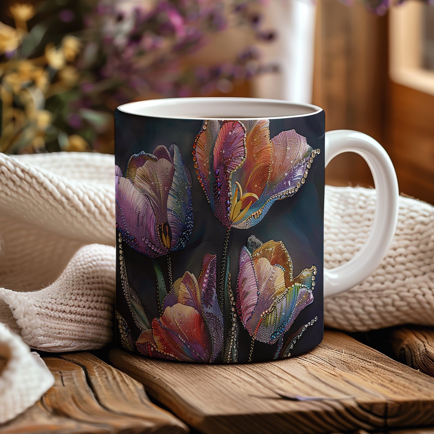 Hrnek s barevnými tulipány