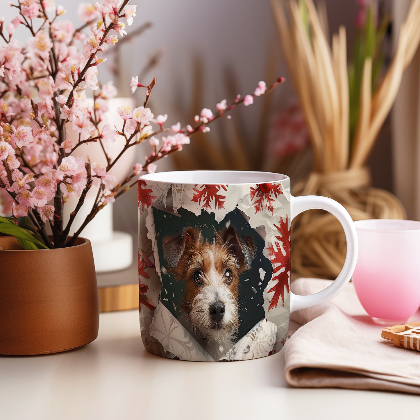 Hrnek s roztomilým Jack Russell teriérem v 3D stylu