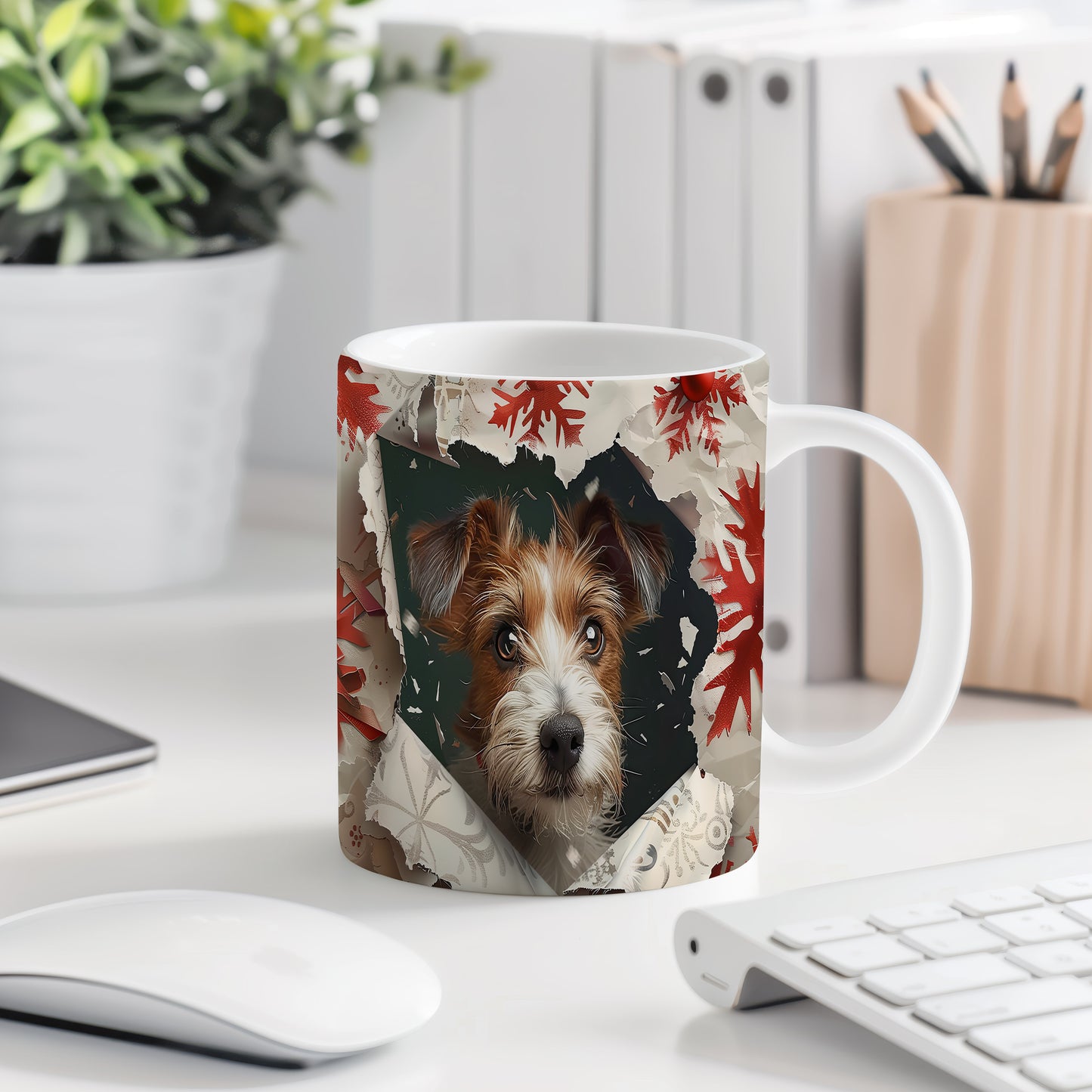 Hrnek s roztomilým Jack Russell teriérem v 3D stylu