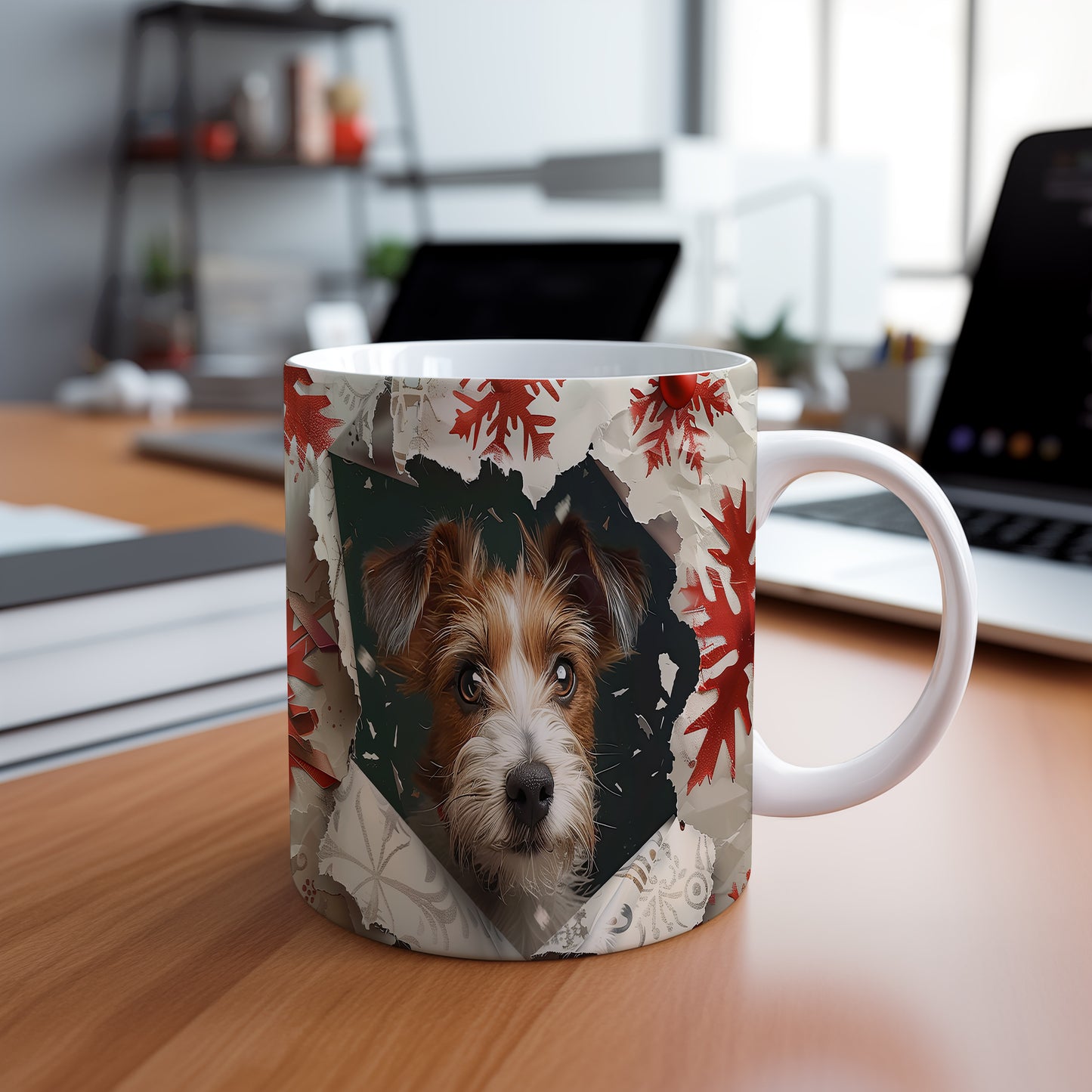 Hrnek s roztomilým Jack Russell teriérem v 3D stylu