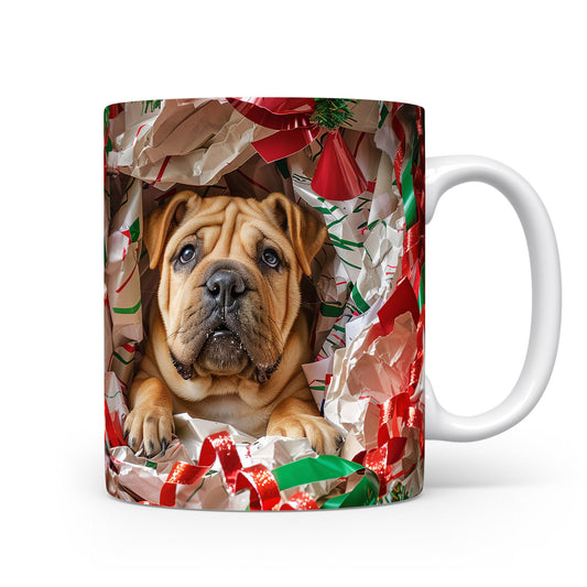 Hrnek s roztomilým Shar pei a dárkovým papírem